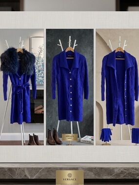 Authentic Versace Faux-Fur Collar Knit Sweater Dress
